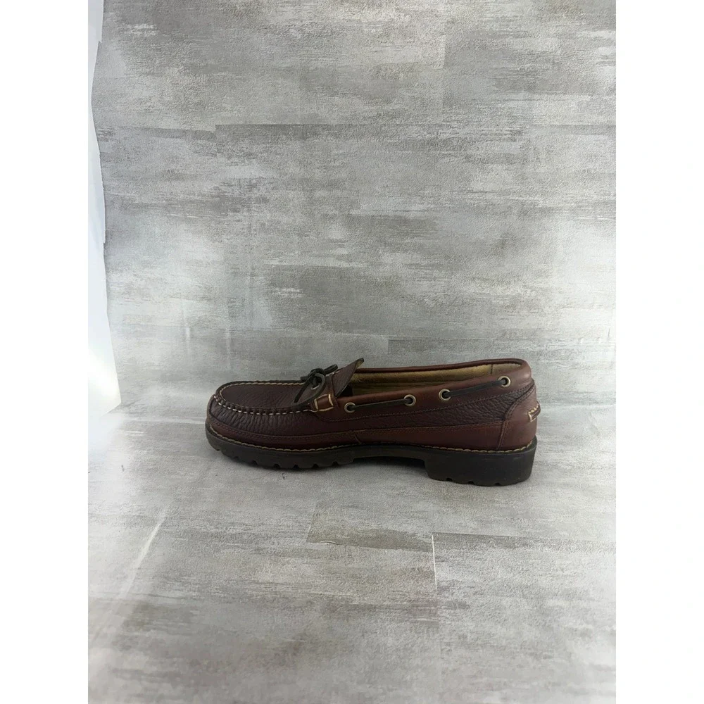 LL Bean Men Sz 9D Brown Leather Lug Sole Boat Shoes Camp Mocs 273080